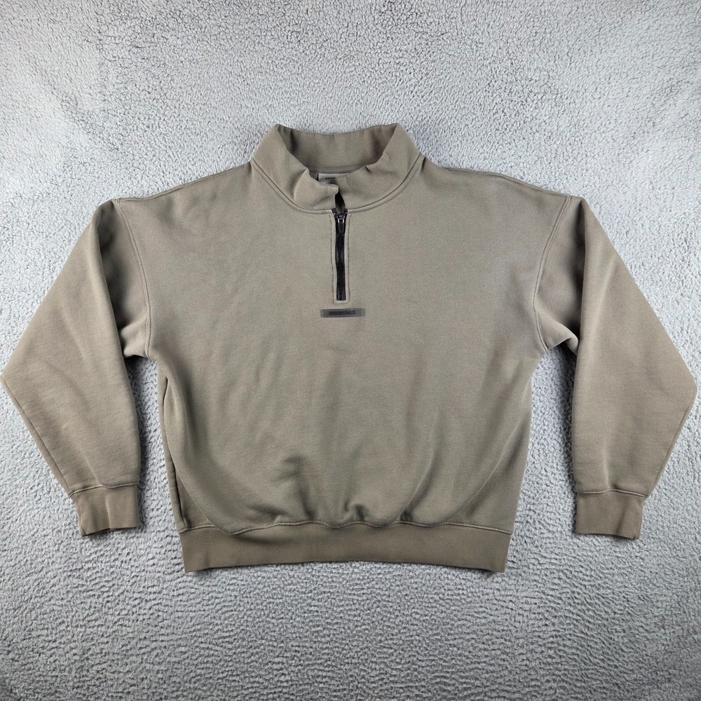 ESSENTIALS Fear of God Brown 1/4 Zip Fleece Mock Neck Pullover Sweatshirt L